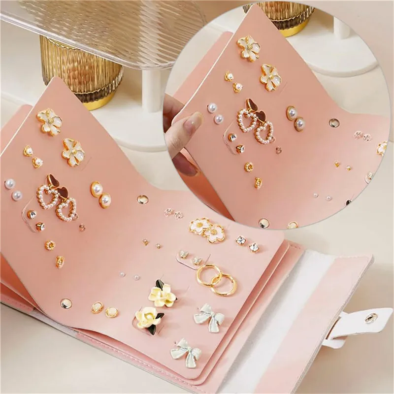 Earrings Organizer Album PU Leather Portable Ear Studs Holder Storage Bag Earring Book Solid Color Travel Jewelry Case Box