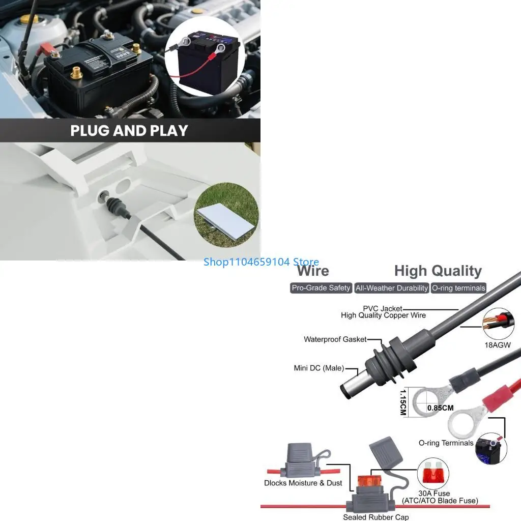 18AWG Battery Power Cable Wiring Extension Cord With Automotive Holder