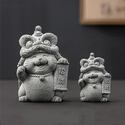1pc Hand-carved Stone Tea Pet Boutique Fengshui Lucky Cat Ornaments Zen Chinese Tea Accessories Home Desktop Decoration