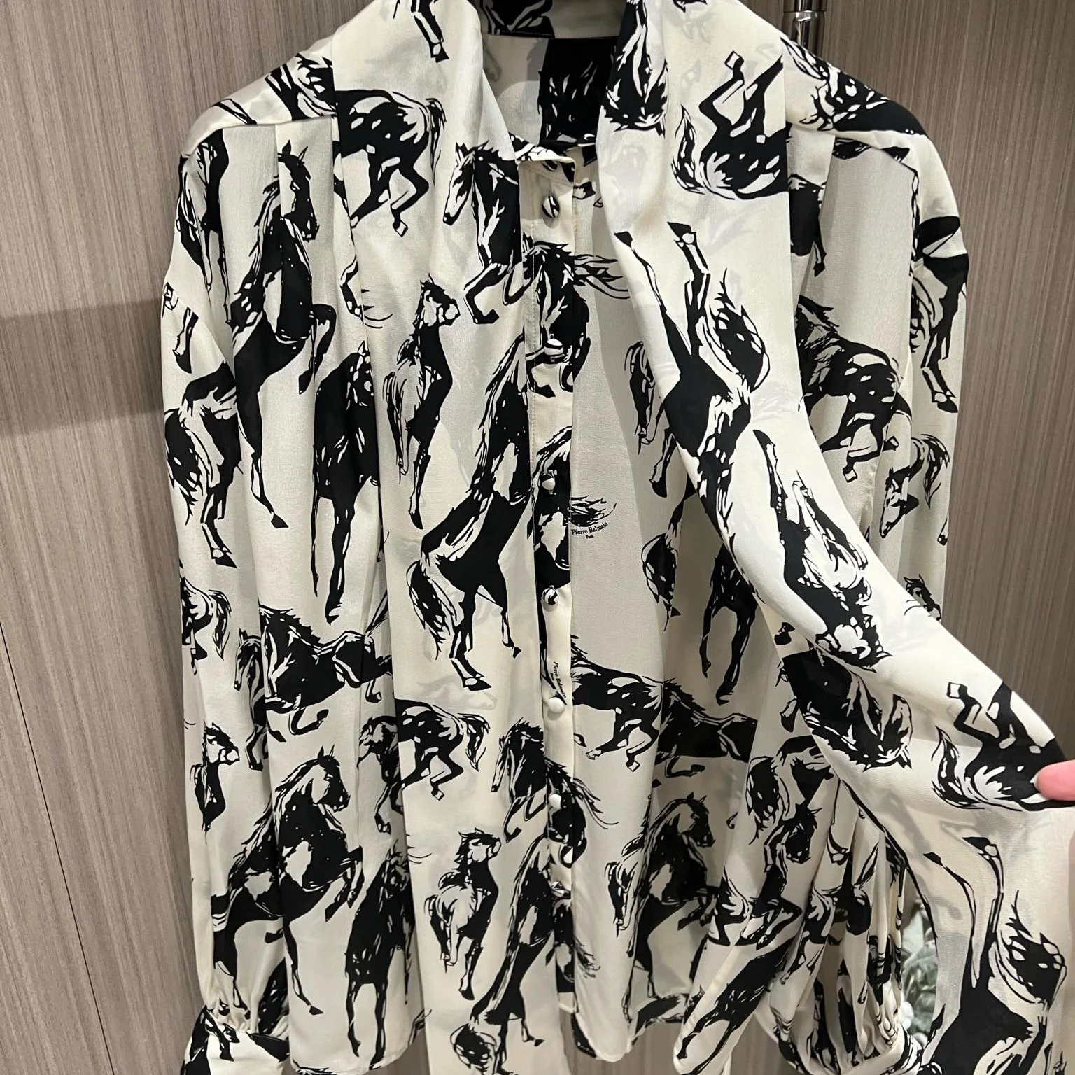 Women's Shirts, High Quality 100% Silk Shirts, Horse Print Shirts French Ribbon Silk Tops Luxury Women's Early Spring New Styles