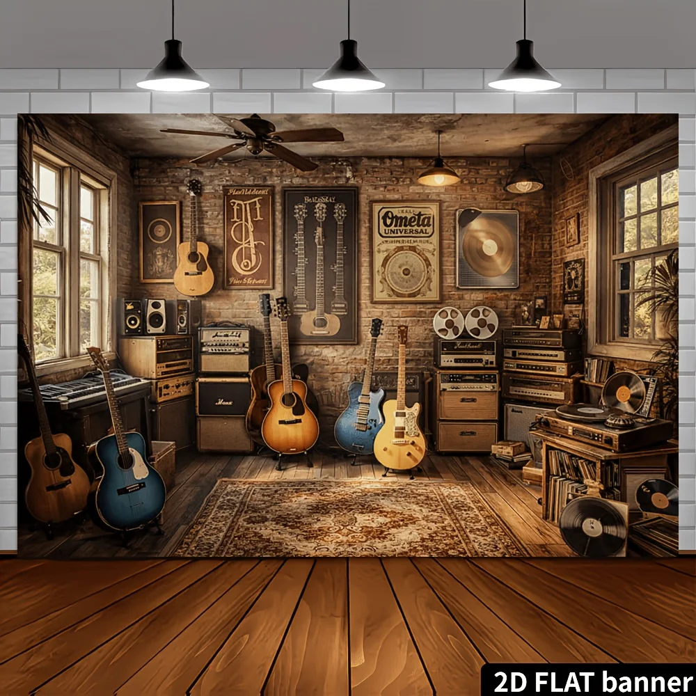 Vintage Guitar Studio Amplifiers Tapestry 2D Flat Retro Music Room Wall Hanging for Man Cave Bedroom Decor Fabric Poster