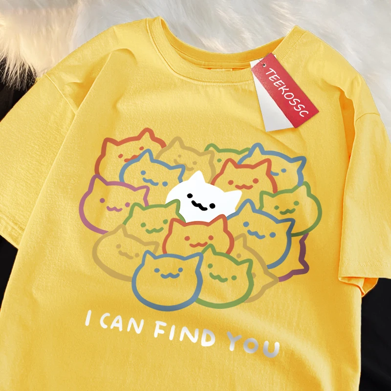 I Can Find You Fun Cat Print Men Women T-Shirt Fashion Oversize High Quality Tops Summer Breathable Tshirts Harajuku Cotton Tops