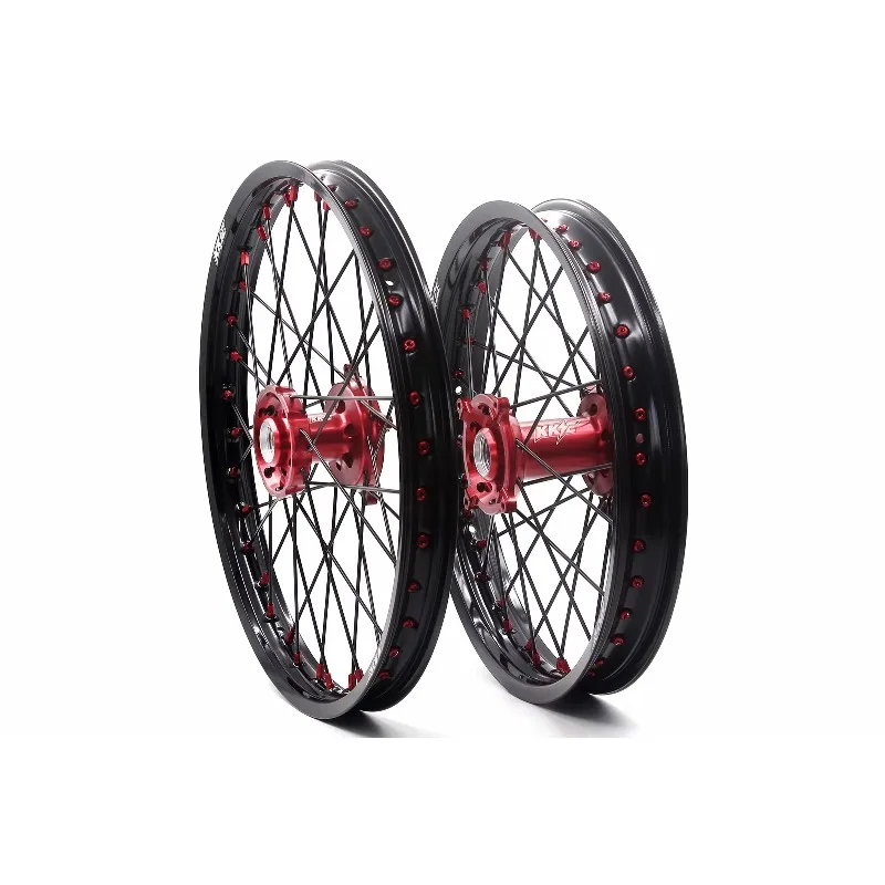 

【2025】 Motorcycle 19 Inch Spoked Wheels Rims Set Fit for SUZUKI RMZ250 RMZ450 2005-2024 Red Hub/Nipple Black Rim/Spoke