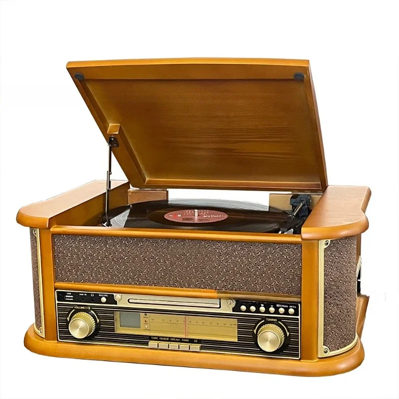 

Classic Gramophone Wooden Desktop Vinyl Record Player Vintage CD Bluetooth FM Radio