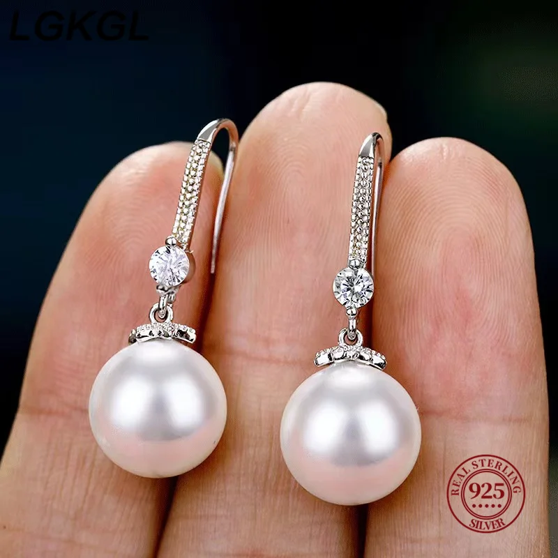 LGKGL Elegant Round Imitation Pearl Dangle Earrings Dazzling CZ Women Engagement Wedding Graceful Accessories Fashion Earrings