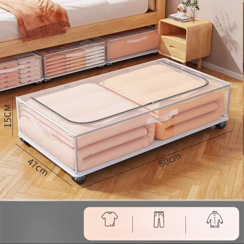 

Jumbo Underbed Storage Box with Wheels Clear Foldable Organizer Bin Waterproof Dustproof Closet Container Rolling Garment Keeper