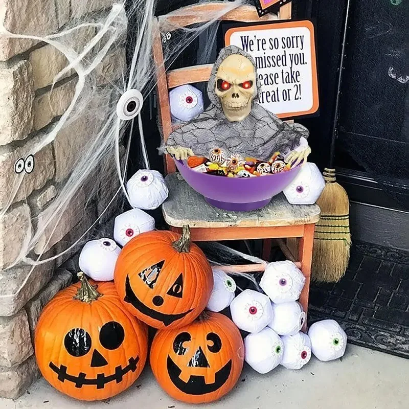 Halloween Animated Ghost Candy Dish Prop Electric Swinging Light Up Motion Sensor Head Scary Haunted House Table Decor