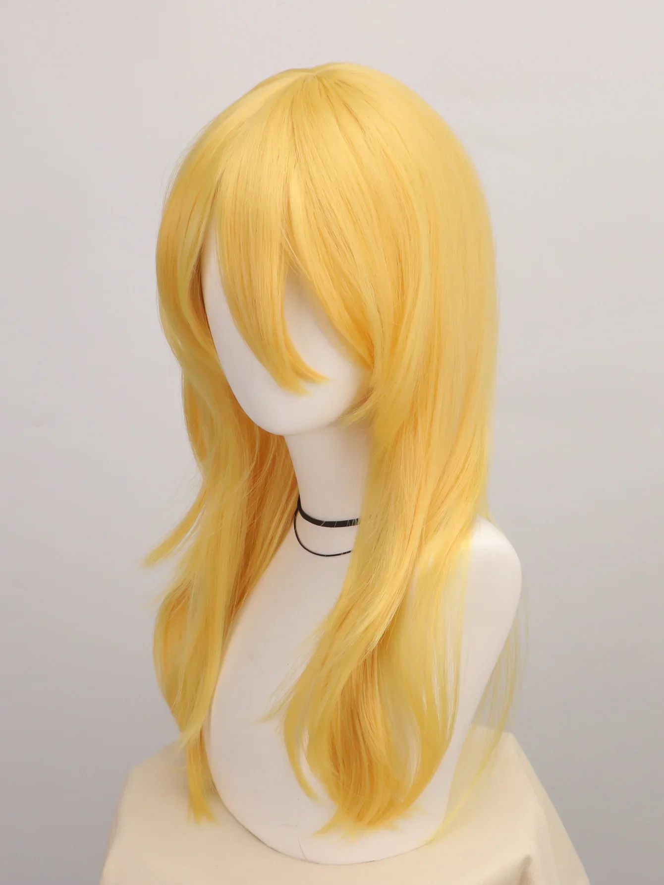 Yellow Long Great Wavy Curly Cosplay Party Wigs Long Wavy Wig with Bangs Synthetic Wigs Cosplay Costume Party Halloween Wigs