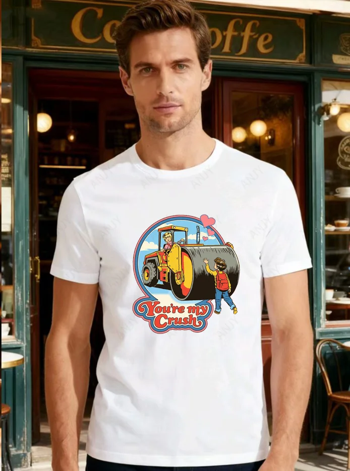 American-Retro-Comic-Roller-Heart-Print-T-shirt-Nostalgic-Cartoon-Unisex-Pure-Cotton-Short-Sleeved-Shirt