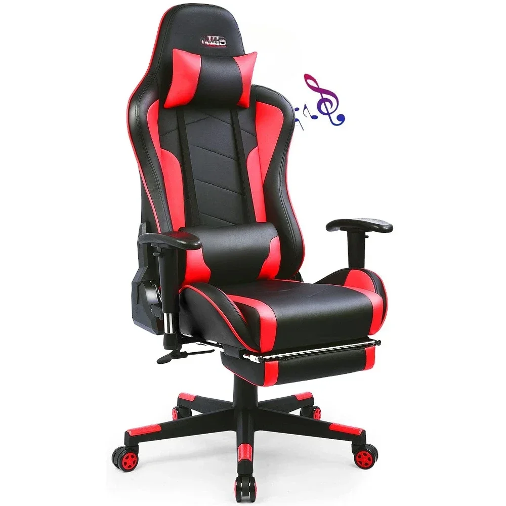 Gaming Chair with Footrest Speakers Video Bluetooth Music Heavy Duty Ergonomic Computer Office Desk Chair Red