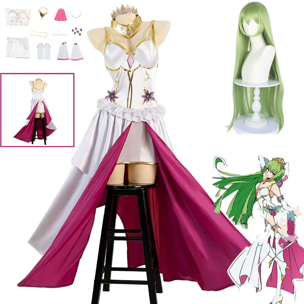 أنيمي كود GEASS Lelouch من التمرد تأثيري حلي فستان سهرة أبيض تاج شعر مستعار امرأة كرنفال حفلة ملثمين الكرة البدلة