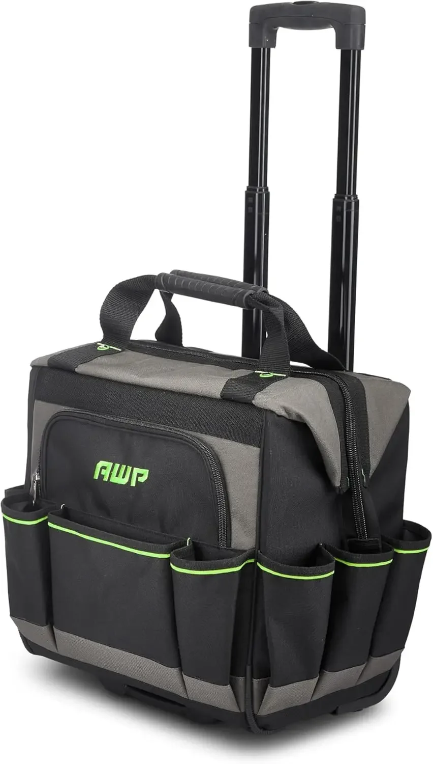 Rolling 14 Inch Tool Bag with Telescoping Rubber Handle and Heavy-Duty Wheel, Water-Resistant Construction