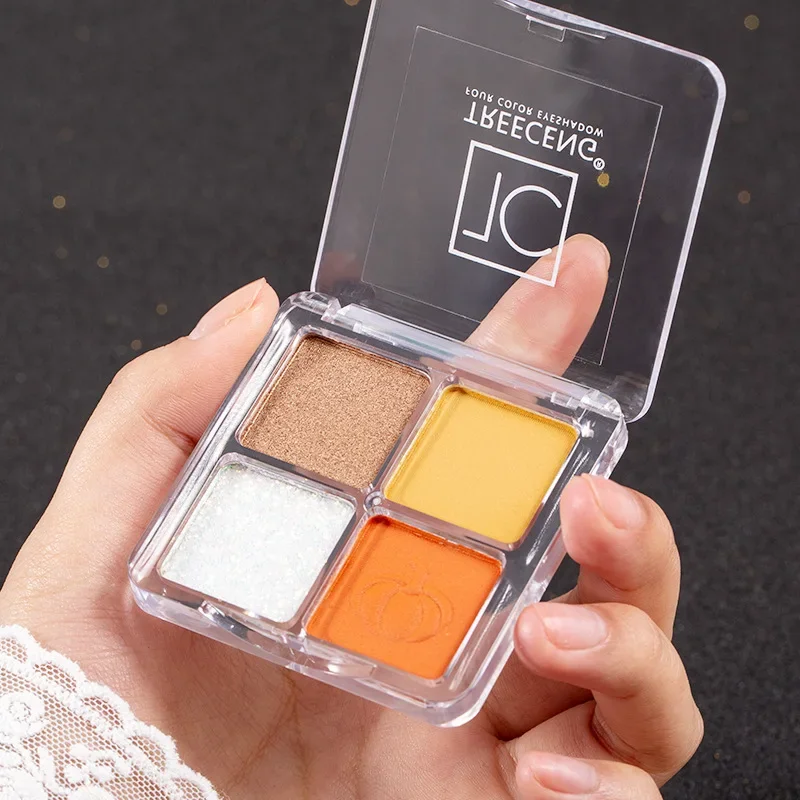 Mini Paleta Cieni do Powiek z Brokatem dla Początkujących 4 Kolory Matowe Cienie do Powiek Kosmetyki do Makijażu Oczu Kolory Ziemi i Dyni
