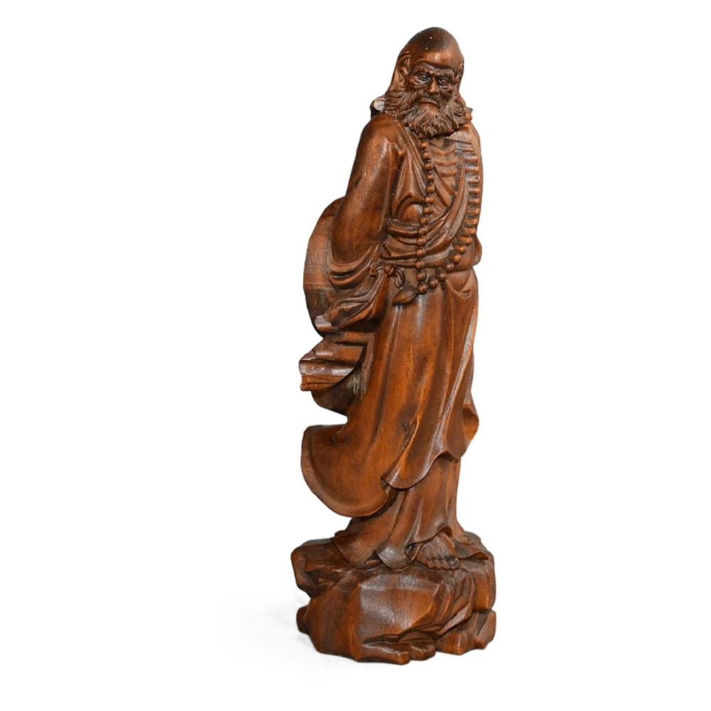 Ornement artisanal en bois, Figurine sculptée, chapeau de paille de moine, méditation, illumination, perséverité, sérénité, sagesse, dévotion de pleine conscience