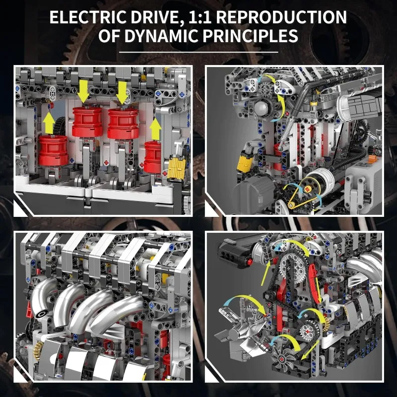 10087 L4 Engine Model 1787pcs MOC System Assembly Bricks Creative DIY Vehicle Internal Component Series Boys Holiday Gift Toy