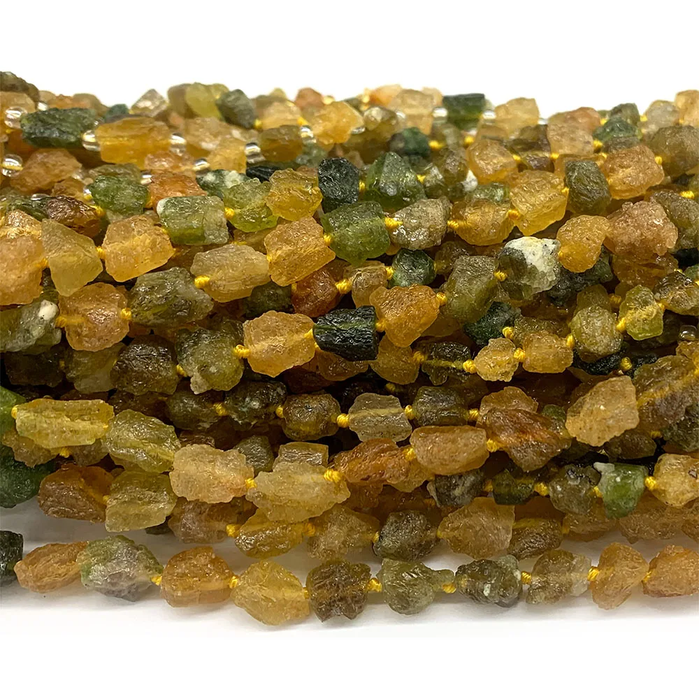 Veemake Natural Tourmaline Rough Matte Raw Mineral Yellow Green Nugget Free Form Loose Beads For Jewelry Making 08408