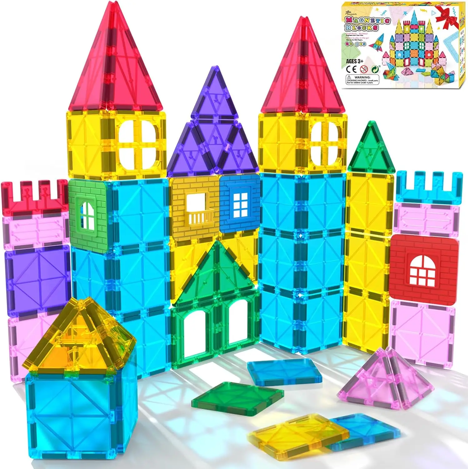 

60PCS Magnetic Building Blocks 3D Construction STEM Toy Educational Gift for Kids Ages 3-9