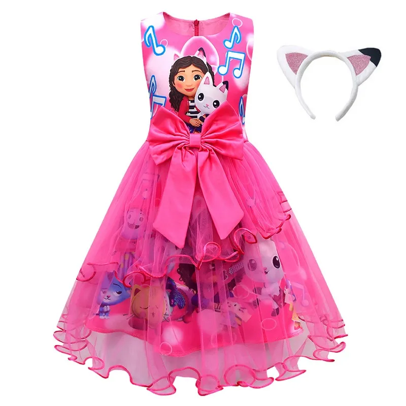 Girls Dress Summer New Short Sleeve gabby\'s dollhouse Princess Gabby Cat Mesh Tutu Skirt Children\'s Birthday Party Cosplay Dress