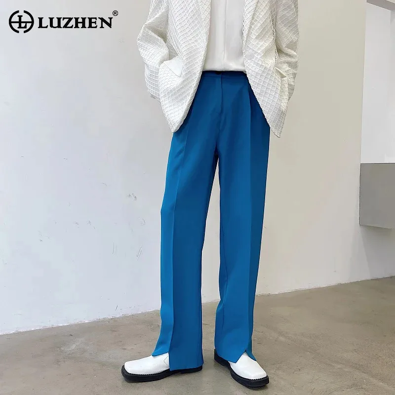 LUZHEN 2024 Autumn New Fashion Solid Color Leg Split Design Casual Suit Pants Men\'s Handsome Korean Trendy Male Trousers LZ3053