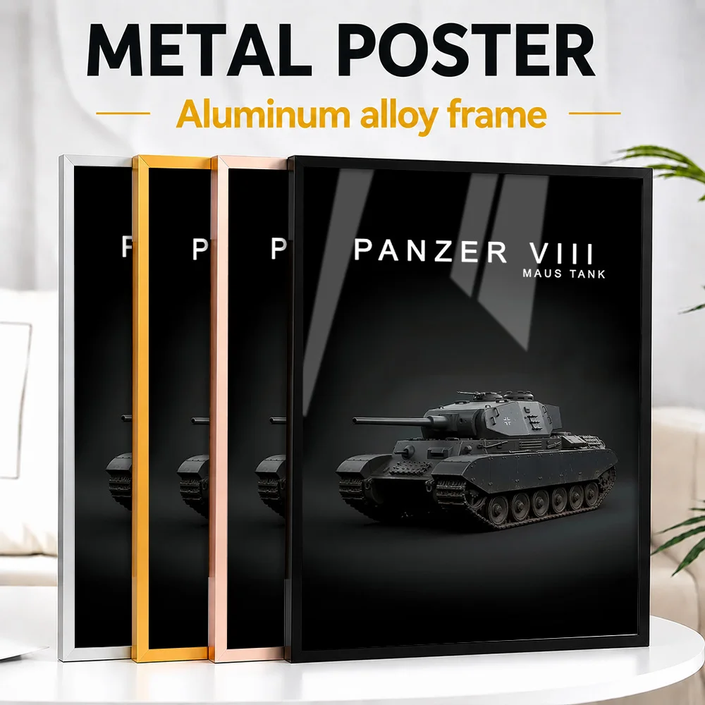 Panzer VIII Maus Tank Framed Metal Print Customized Photo Monochrome Tactical Style Wall Art For Workshop Memorable Gamer Gift
