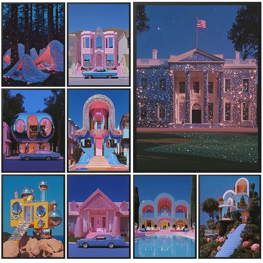 Funny Dreamy House Roof with Diamond Poster Wall Art Canvas Painting Home Decor Wall Pictures For Living Room Unframed