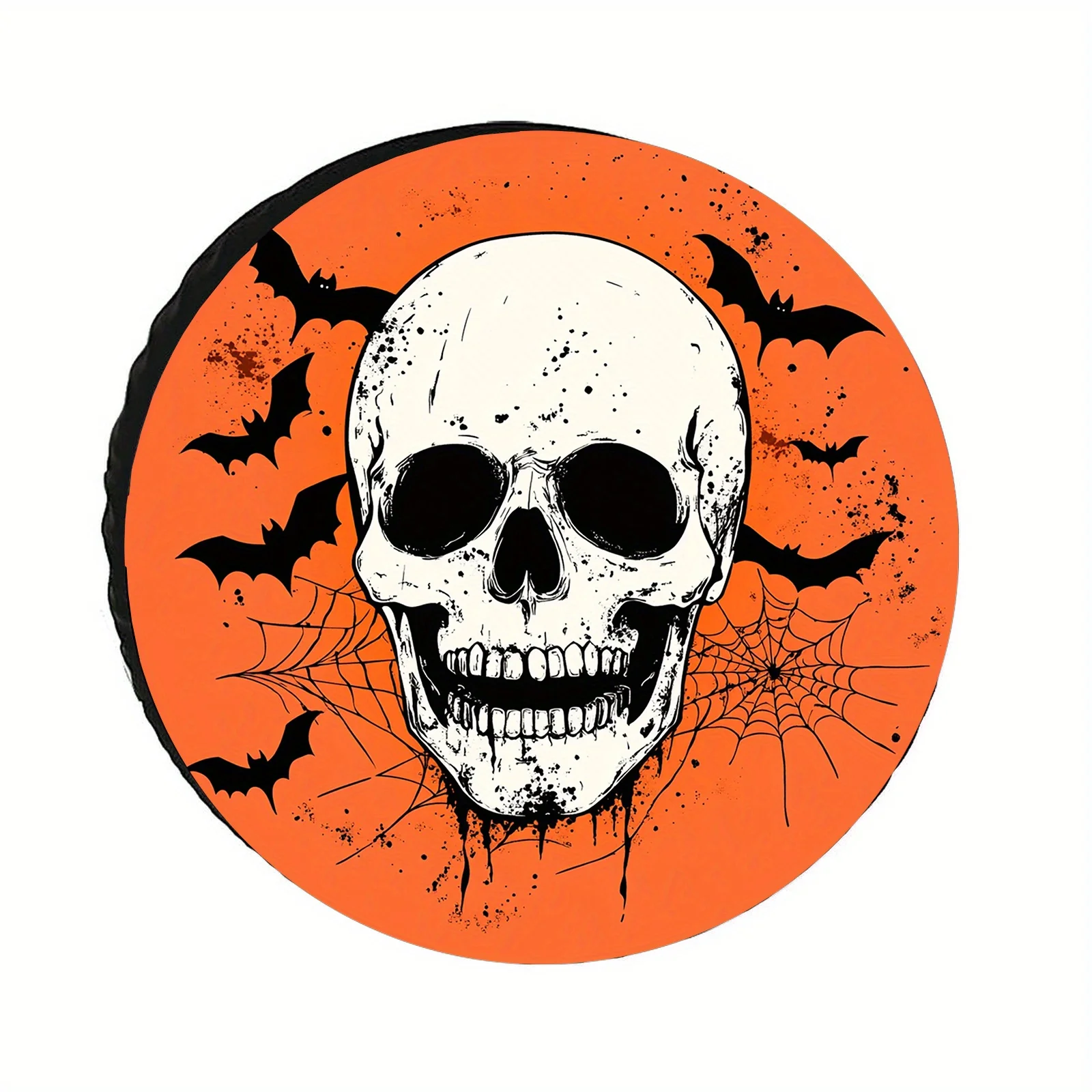 1pc Halloween-Themed Bat And Skull Print Tire Covers - Durable Polyester Fabric, No Electricity Needed, Artistic Design For Cars