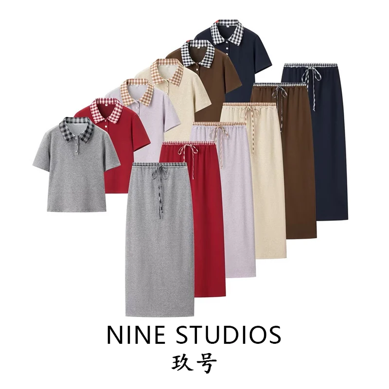 NINE ZAR Women's  Shirt Color Block Collar Short Sleeve Midi Skirt Business Style Classic Pattern Polyester Fiber Casual ...