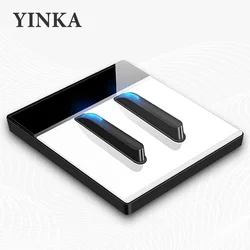 YINKA Toughened Glass Panel Wall Light Switch Self-reset 1-4 Gang 1 2 Way LED Indicator Piano Key Design Wall Mounted Switch TV