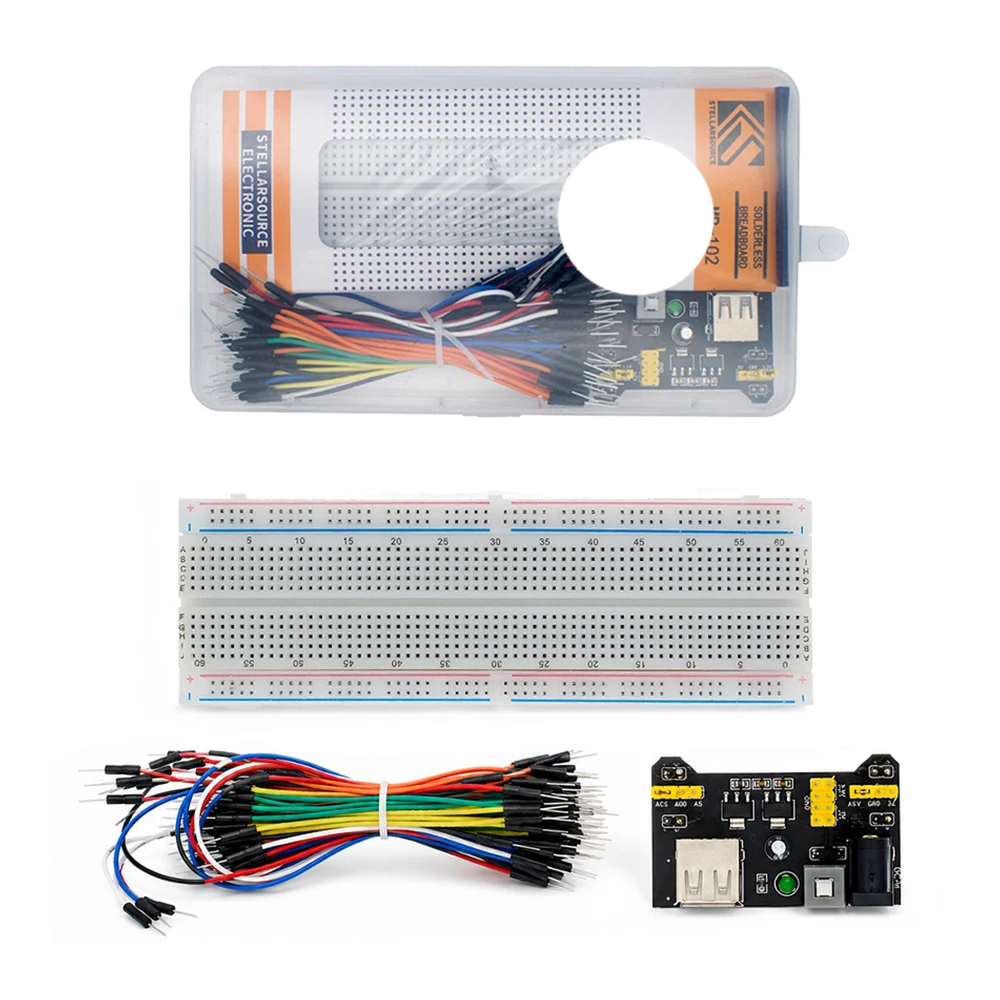 EstarDyn MB-102 830 Punktów Połączeń Bezpołąkowy Prototypowy Zestaw Płytki Stykowej z Modułem Zasilania 3.3V/5V i 65 Elastycznych Przewodów Połączeniowych — 2
