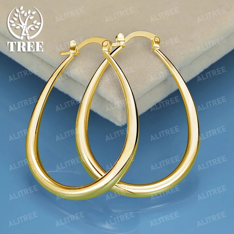 

ALITREE 18K Gold 925 Sterling Silver U-shaped Earrings For Women Party Wedding Banquet Fashion Charm Jewelry Hoop Earring Gifts