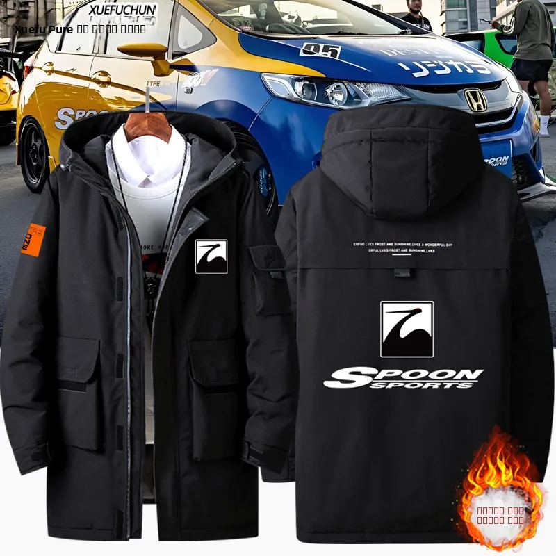 

ex JDM Modified Car GK Civic EKFD2 down Jaet Winter Warm Thiened Polyester Fiber Hooded Zipper Closure Long Sve Coat