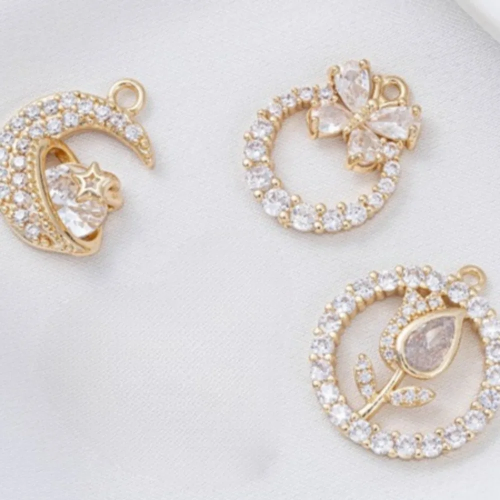 

1 шт. медные подвески 14 К золото цвет микроинкрустированный циркон бабочка тюльпан венок звезда луна планета кулон DIY ожерелье ювелирные изделия