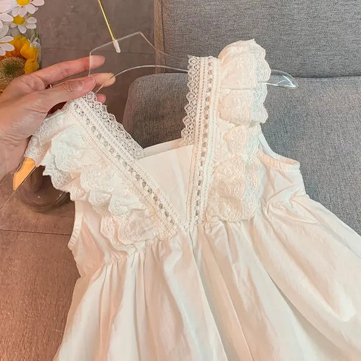 Princess Kids Girls Dresses 2022 New Summer Lace Princess Dresses bambini tinta unita abbigliamento Baby Wedding Party Vestidos