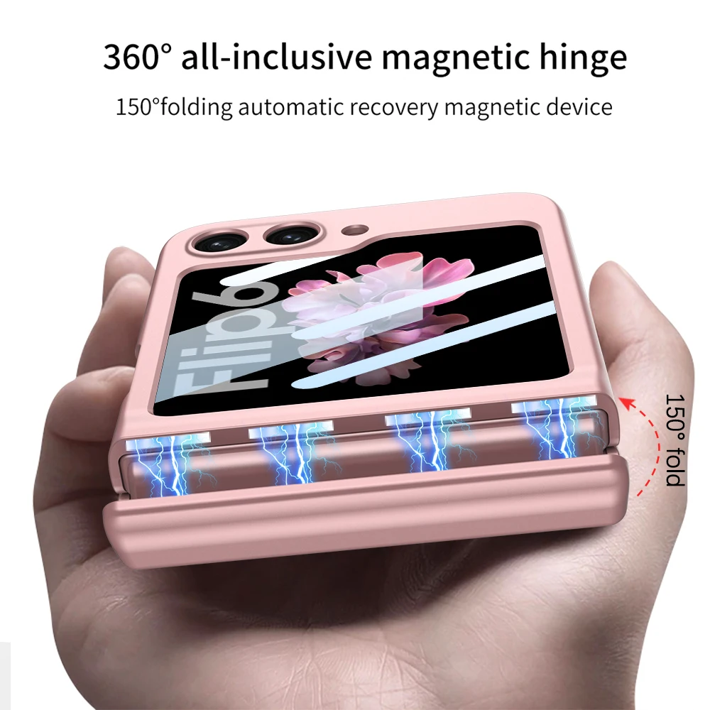 Etui na Samsung Galaxy Z Flip 7 6 5 4 Flip7FE 5G z magnetycznym zapięciem, ochrona zawiasu, szkło na ekran zewnętrzny, matowe, odporne na wstrząsy, twarda obudowa — zdjęcie produktu 2