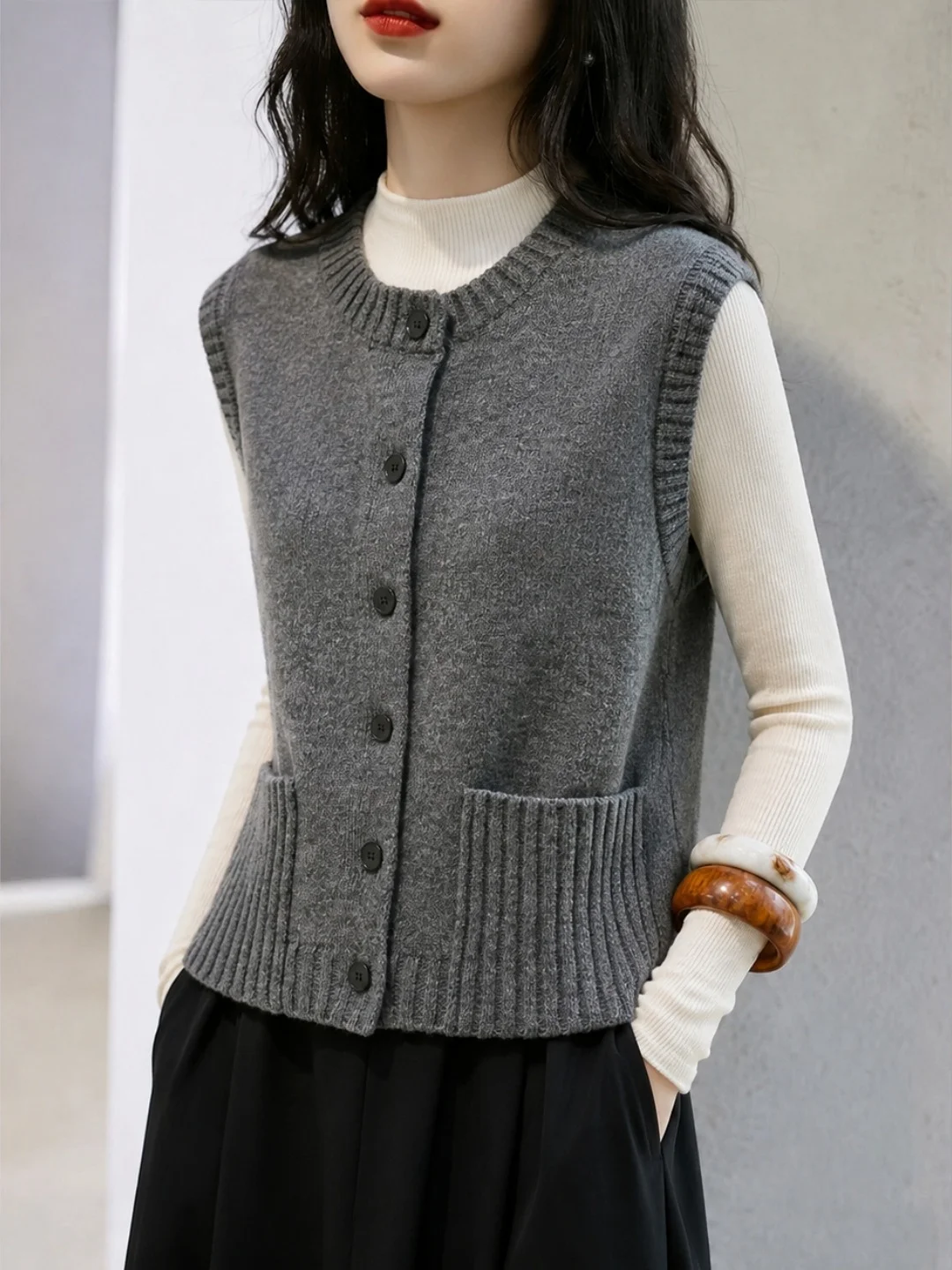 Fashionable Knitted Single-Button Vest Women's Commuter Style Autumn New Arrival Small  European Style Fashionable All-M...
