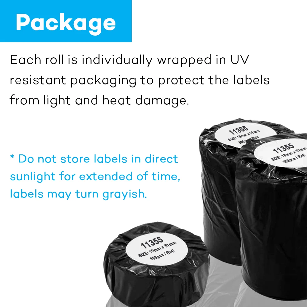 Thermal Paper 11355 Dymo Compatible Label Paper Sticker 19*51mm Adhesive Paper Roll for Dymo Labelwriter 450 450 DUO LW450 Turbo