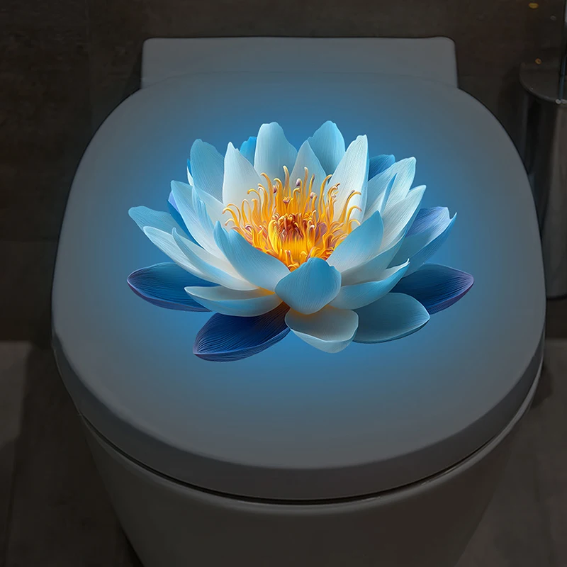 1PC Radiant Lotus Lavatory Sticker, Creative Adhesive Wall Design for Bathroom, Waterproof Luminous Accent.