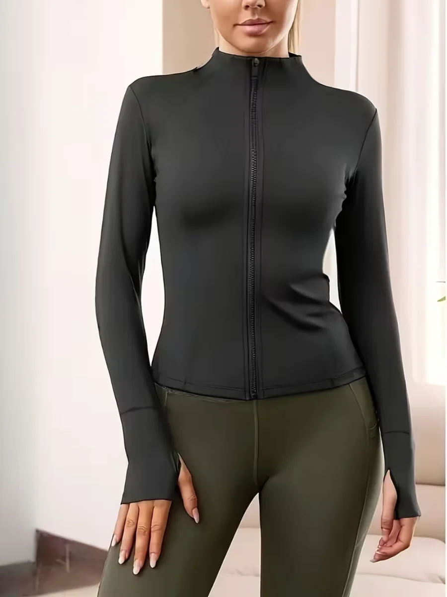 

Женская куртка для йоги с капюшоном, профессиональная спортивная одежда для бега на открытом воздухе, пилатеса, с длинными рукавами, утягивающий топ для фитнеса для езды на велосипеде