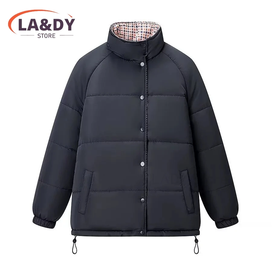 Abrigo Parka de Doble Cara para Mujer, Cuello Camisero, Manga Larga en Contraste, Abrigos de Algodón para Mujer, Ropa de Abrigo para Otoño e Invierno
