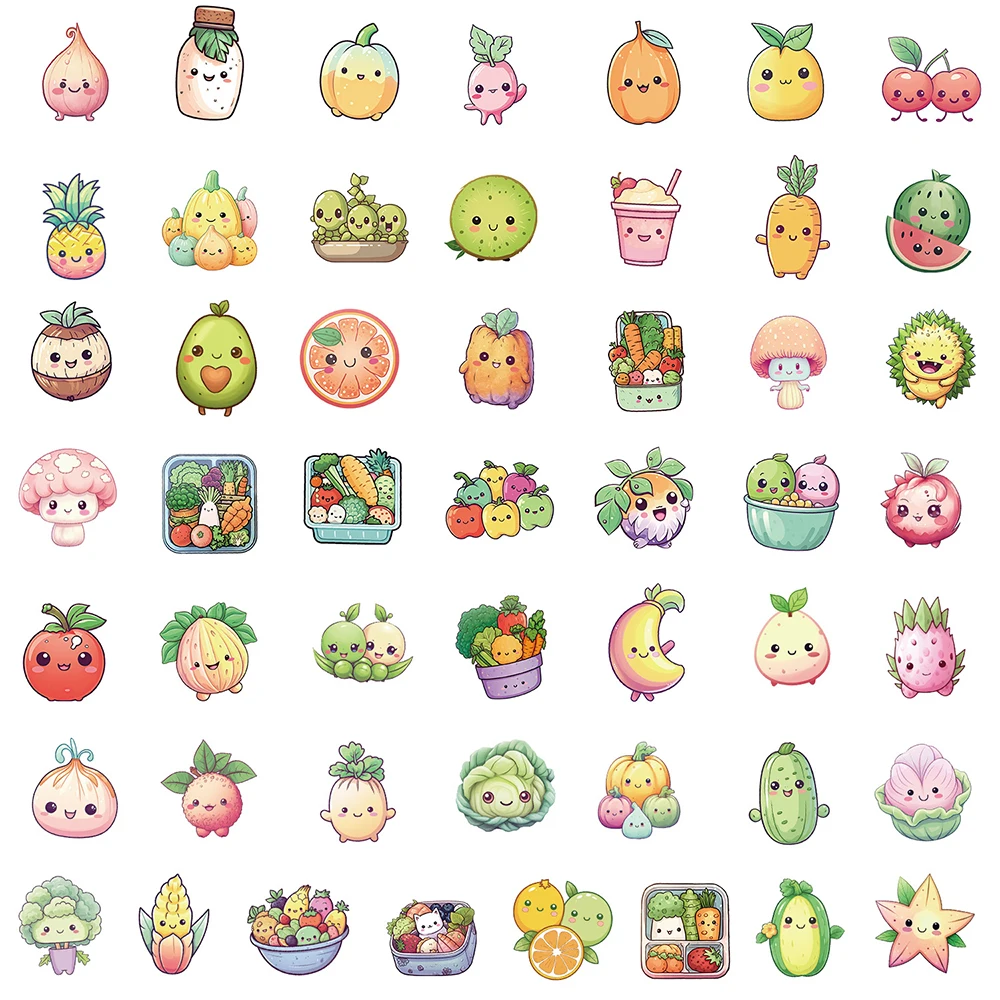 10/30/50pcs Cute Fruit and Vegetable Cartoon Stickers Kawaii Graffiti Kids Sticker Toy DIY Refrigerator Diary Water Bottle Decal