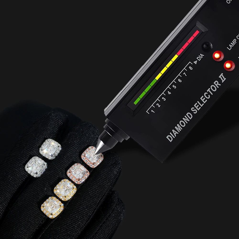 Blingminer 6.5MM Asscher Cut VVS Moissanite Earrings For Men Women S925 Silver Ear Studs  Pass Diamonds Tester Free Shipping