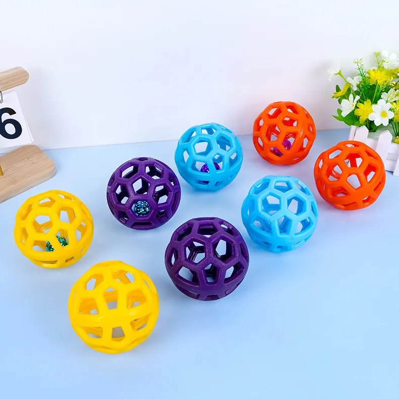 5pcs TPR Geometric Hollow Balls Pet Toys Chew Resistant Dog Toys Teething Cat Supplies Bell Balls