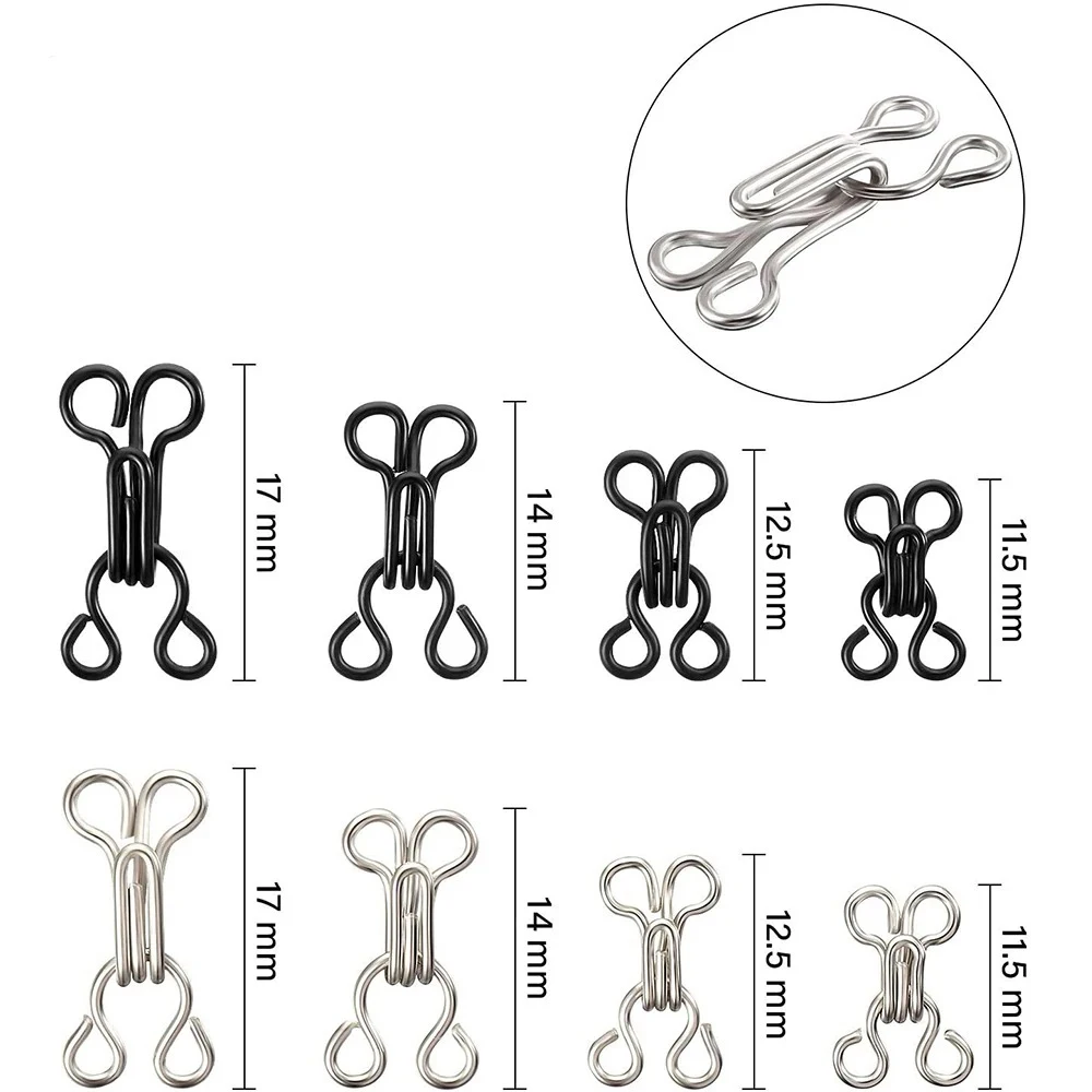 100 conjuntos de ganchos de costura e fecho de olhos, ganchos de sutiã de metal, fecho de substituição para roupas, costura em snaps, projeto de artesanato diy