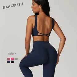 DANCEFISH Women Naked Beauty Back Top Exterior Sexy Quick-Dry Tight Removable Chest Pad Sportwear Easy Match Fitness Yoga Bra