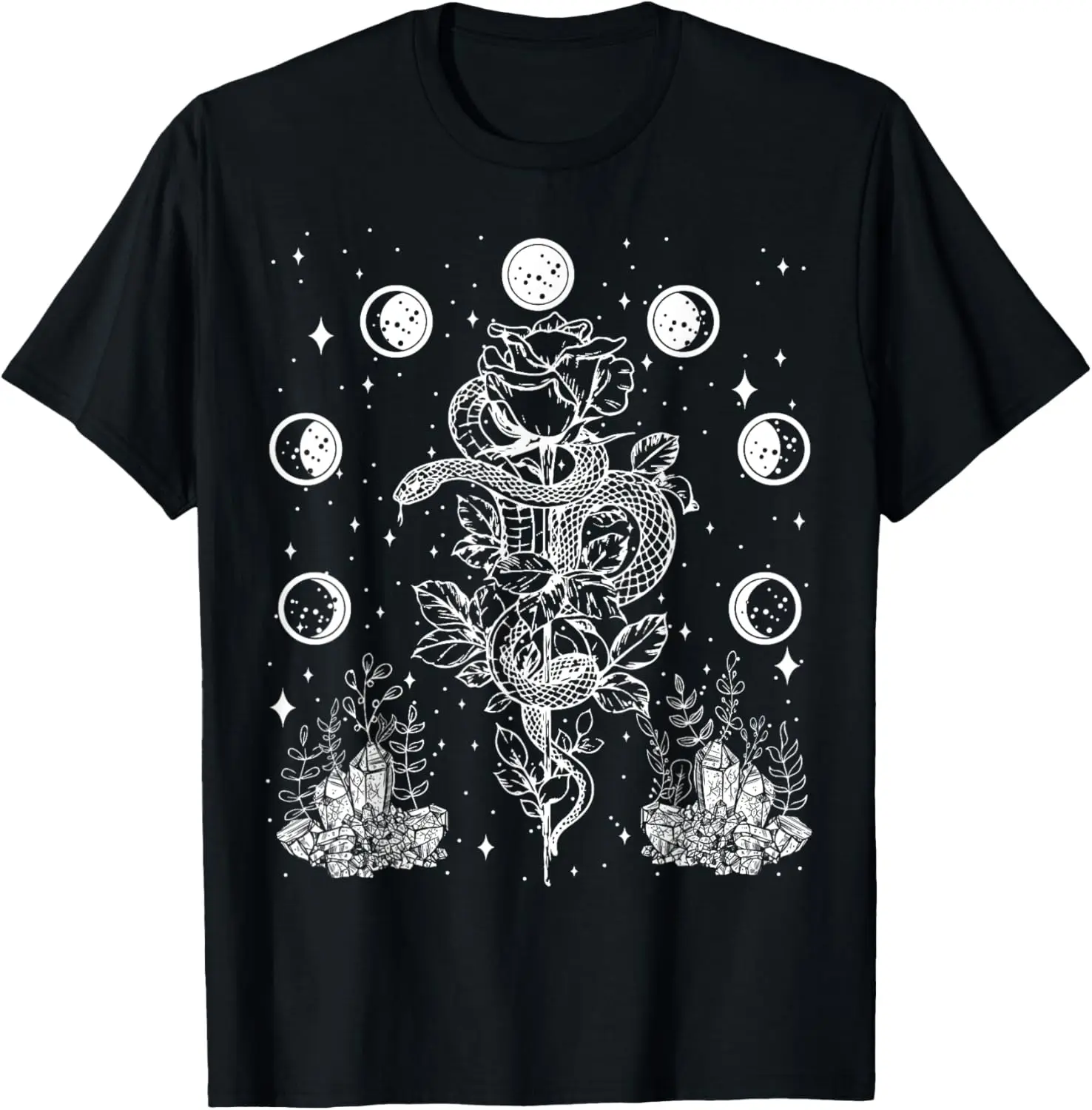 Moon Phases Snake And Crystals Gothic Punk T-Shirt