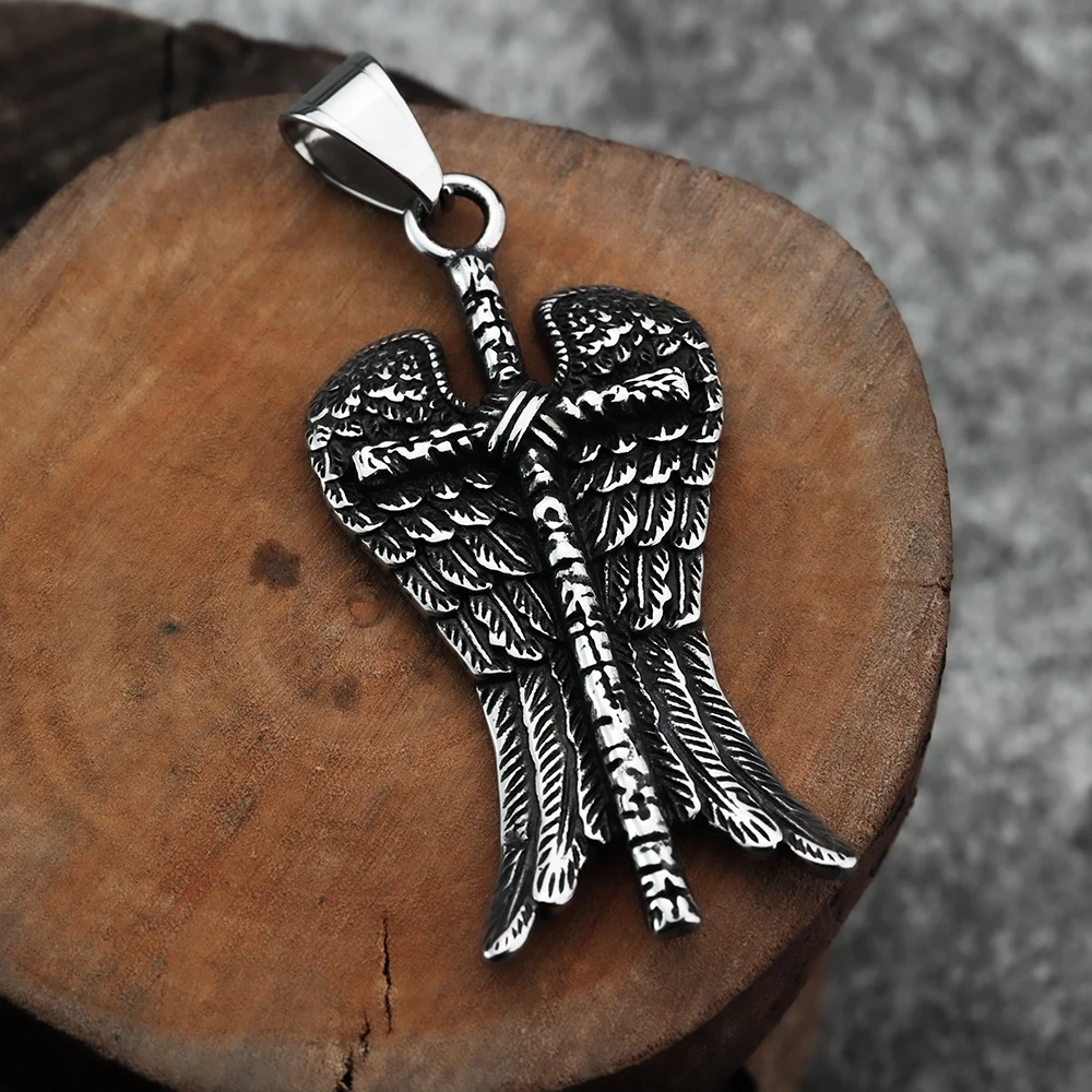 European and American Style Personalized Cross Wings Viking Pendant, Domineering Men\'s Titanium Steel Jewelry