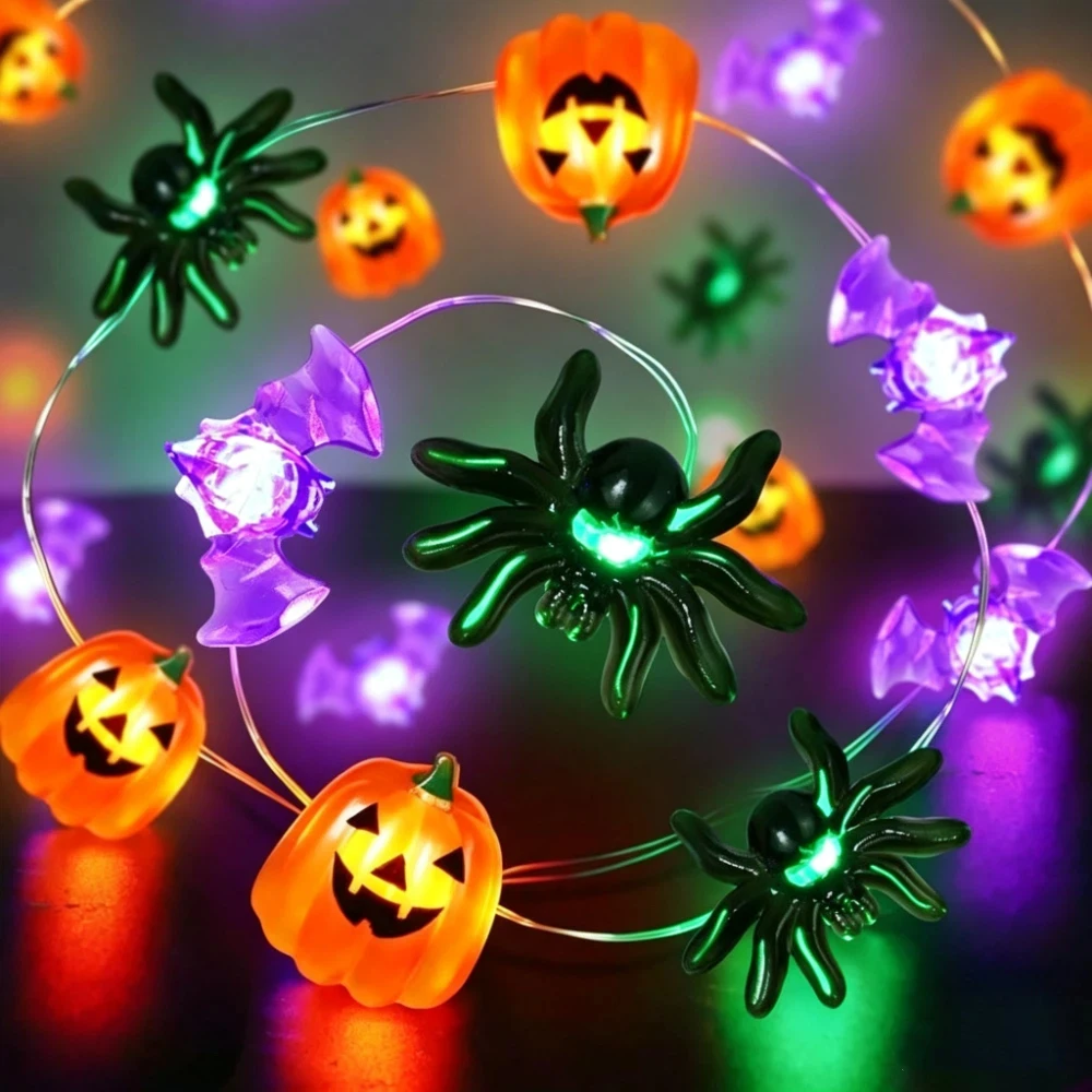 Battery Powered Halloween Party Lights Ghost Pumpkin LED String Lights Spider Mixed Style Decorative Light String Bedroom Decor