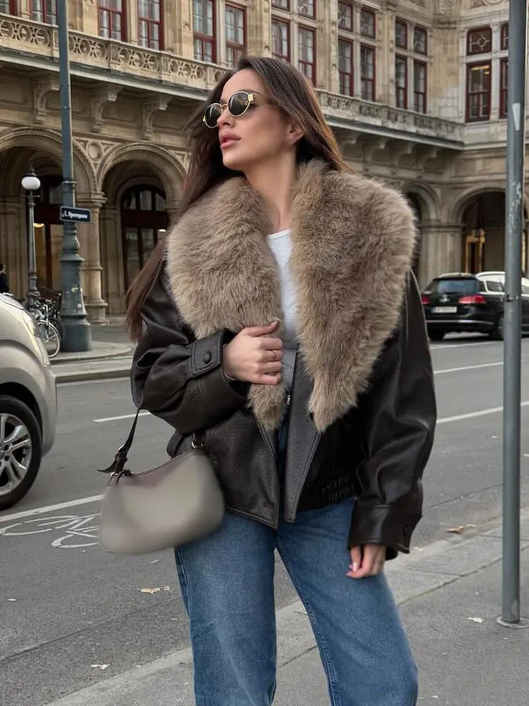 HH Female Chic Pocket Button Decoration Winter Warm Jackets Women Casual Short Coat Faux Fur-Effect Lapel Fashion Loose Jacket