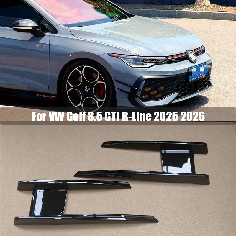 For VW Golf 8.5 MK8.5 GTI R-Line 2024-2026 ABS Front Bumper Side Splitter Canards Spoiler Trim Aero Fins Gloss Black Body Kit