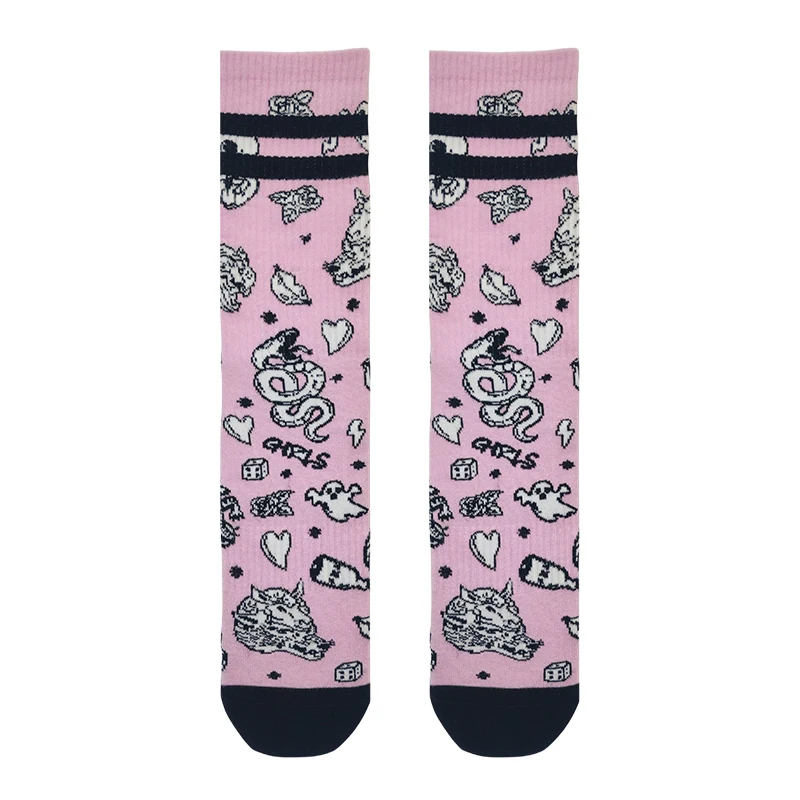 

Original Design Pink Harajuku Retro Skull Punk Skeleton Crew Socks Elastic Unisex Cotton Women Men Stocking Novelty Long Socks